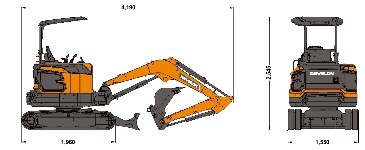 030 포크레인 HD건설기계(DEVELON) DX30Z-7K 치수도 (측면·후면)