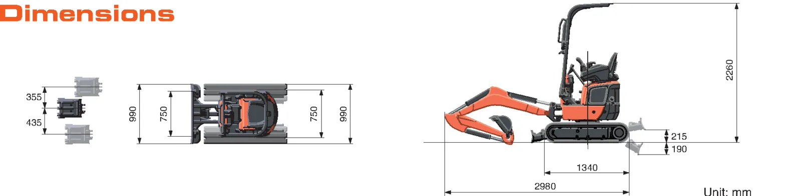 010 포크레인 쿠보타(Kubota) U10-5 치수도 (평면·측면)